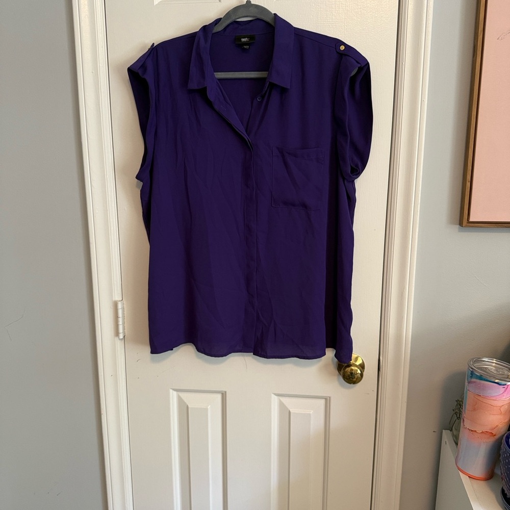 Mossimo Supply Co. Deep Purple Button-Front Cap Sleeve Blouse